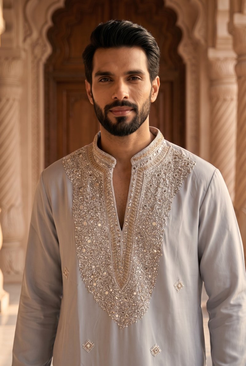 Grey Outluk Wedding Vol 62 Lachaka Mens Kurta With Bottom W6202
